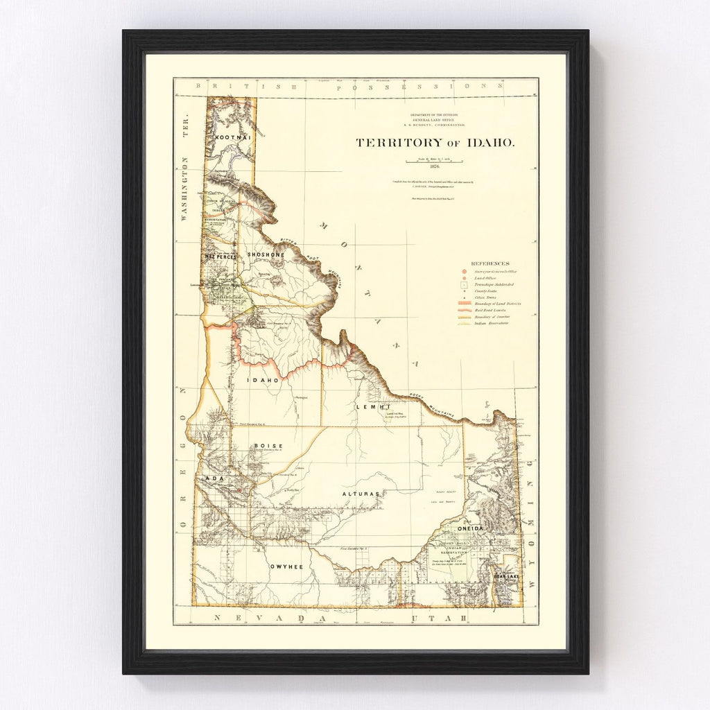 Vintage Map of Idaho 1876