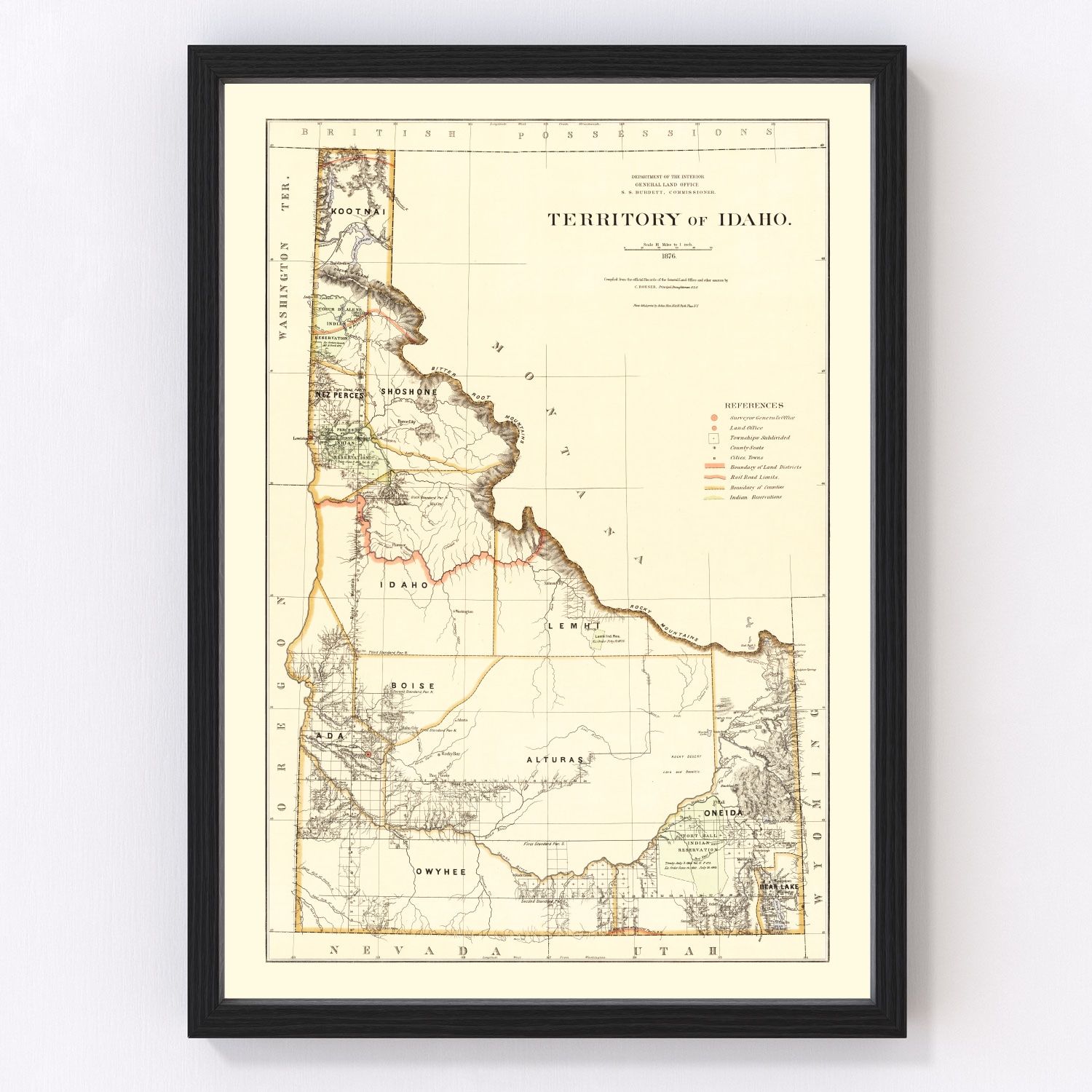 Vintage Map of Idaho 1876