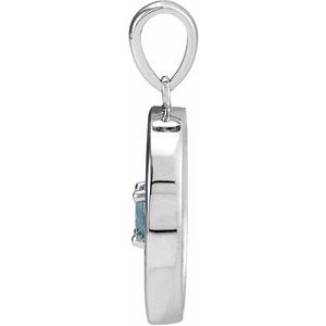 Platinum Natural Aquamarine & 1/4 CTW Natural Diamond Disc Pendant