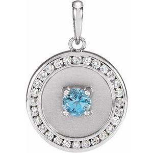 Platinum Natural Aquamarine & 1/4 CTW Natural Diamond Disc Pendant