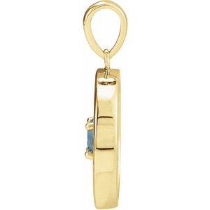 14K Yellow Gold Natural Aquamarine & 1/4 CTW Natural Diamond Disc Pendant