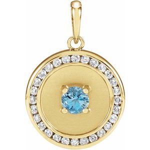 14K Yellow Gold Natural Aquamarine & 1/4 CTW Natural Diamond Disc Pendant