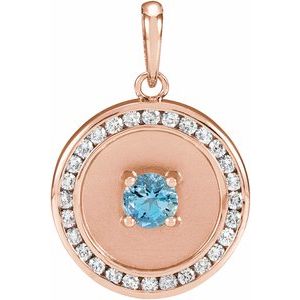 14K Rose Gold Natural Aquamarine & 1/4 CTW Natural Diamond Disc Pendant