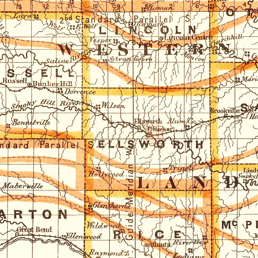 Vintage Map of Kansas 1876