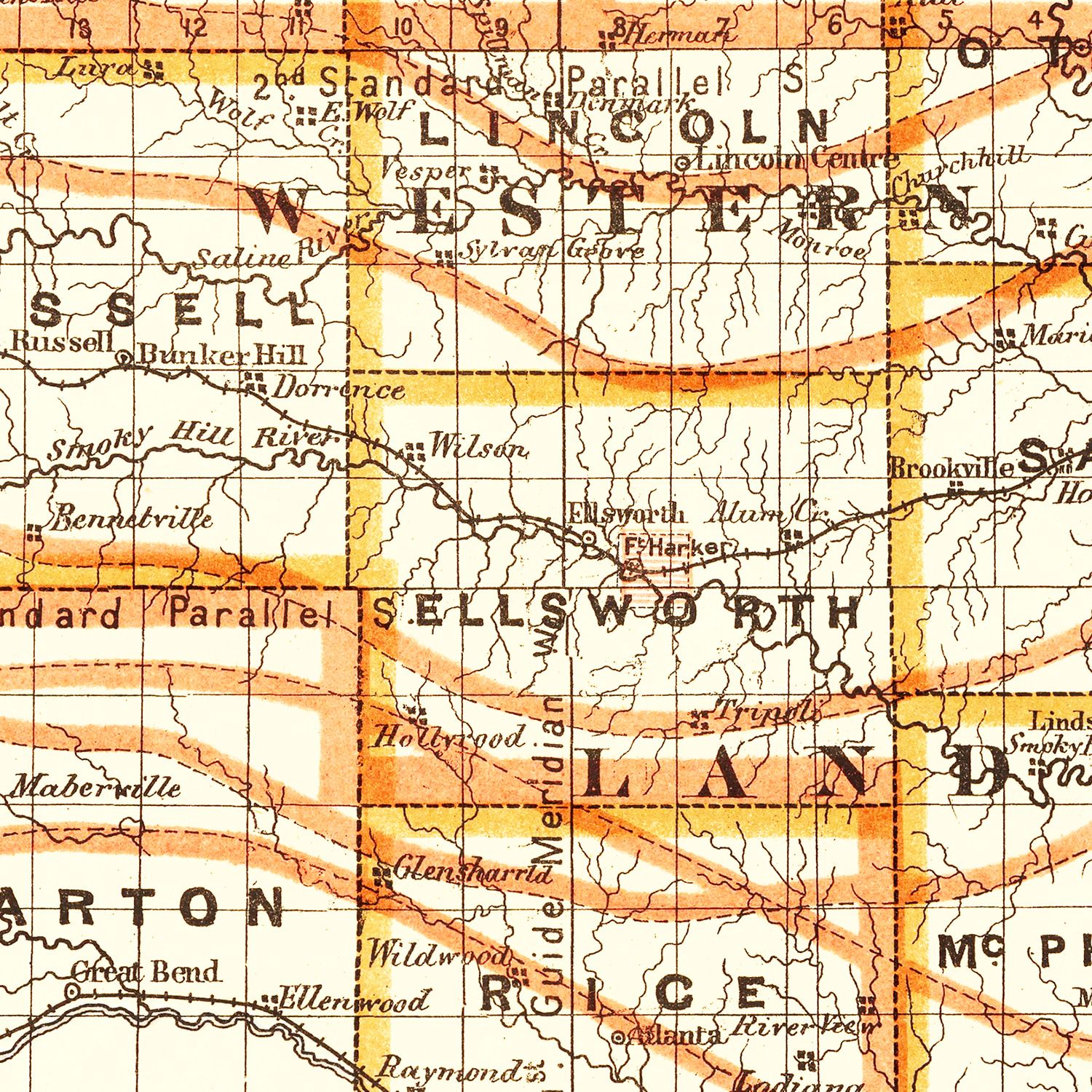 Vintage Map of Kansas 1876