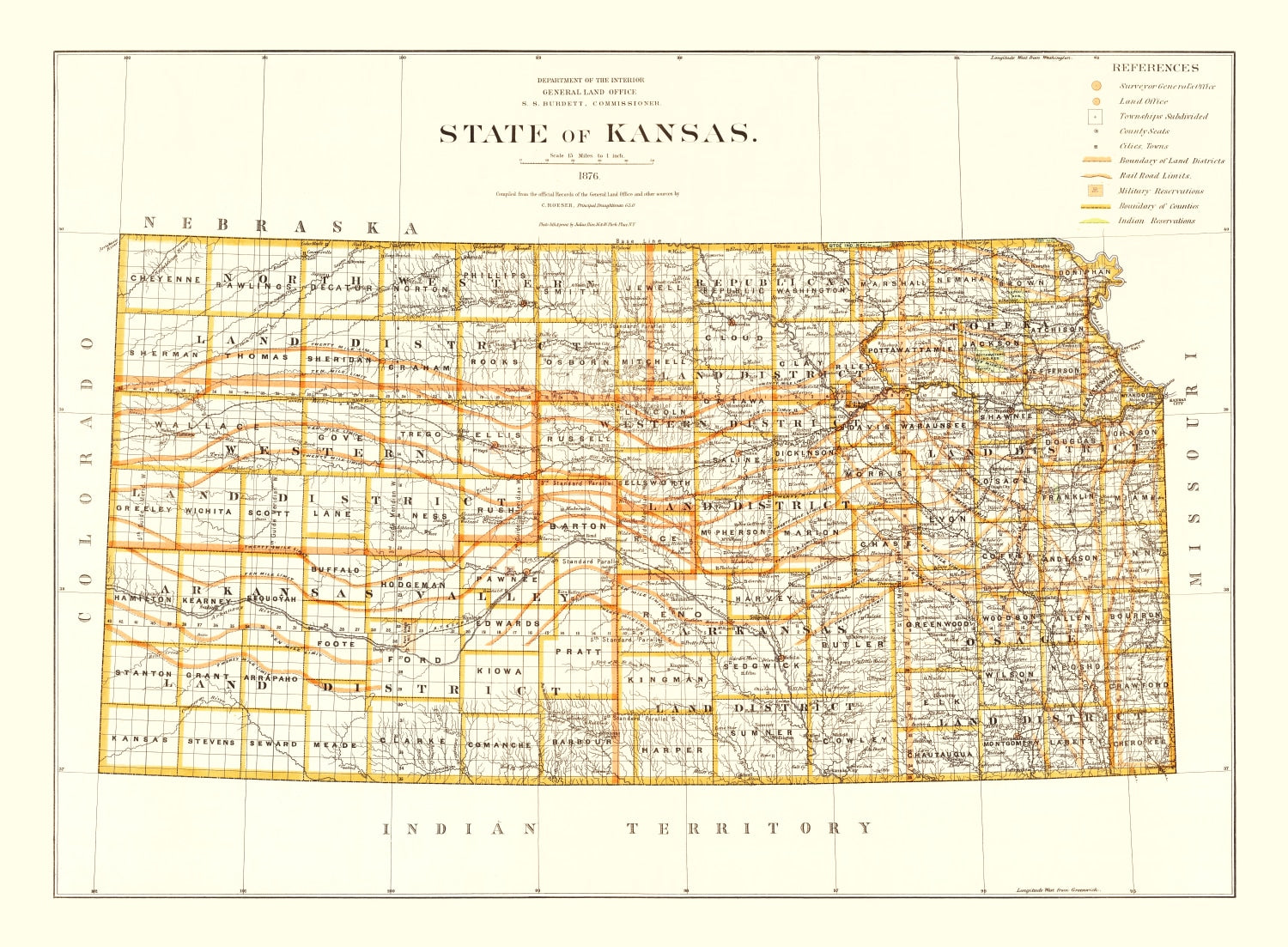 Vintage Map of Kansas 1876