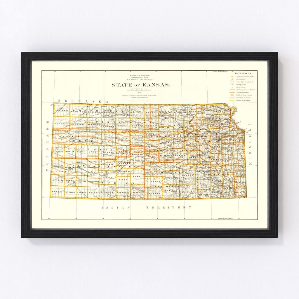 Vintage Map of Kansas 1876