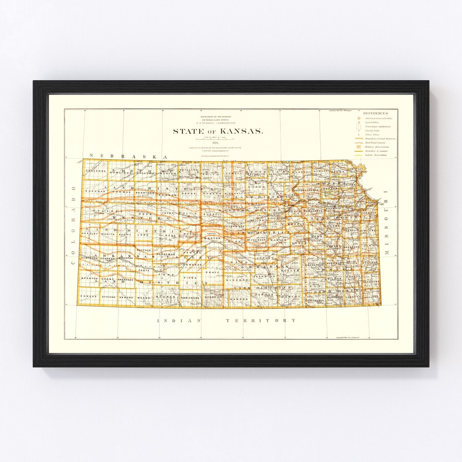 Vintage Map of Kansas 1876