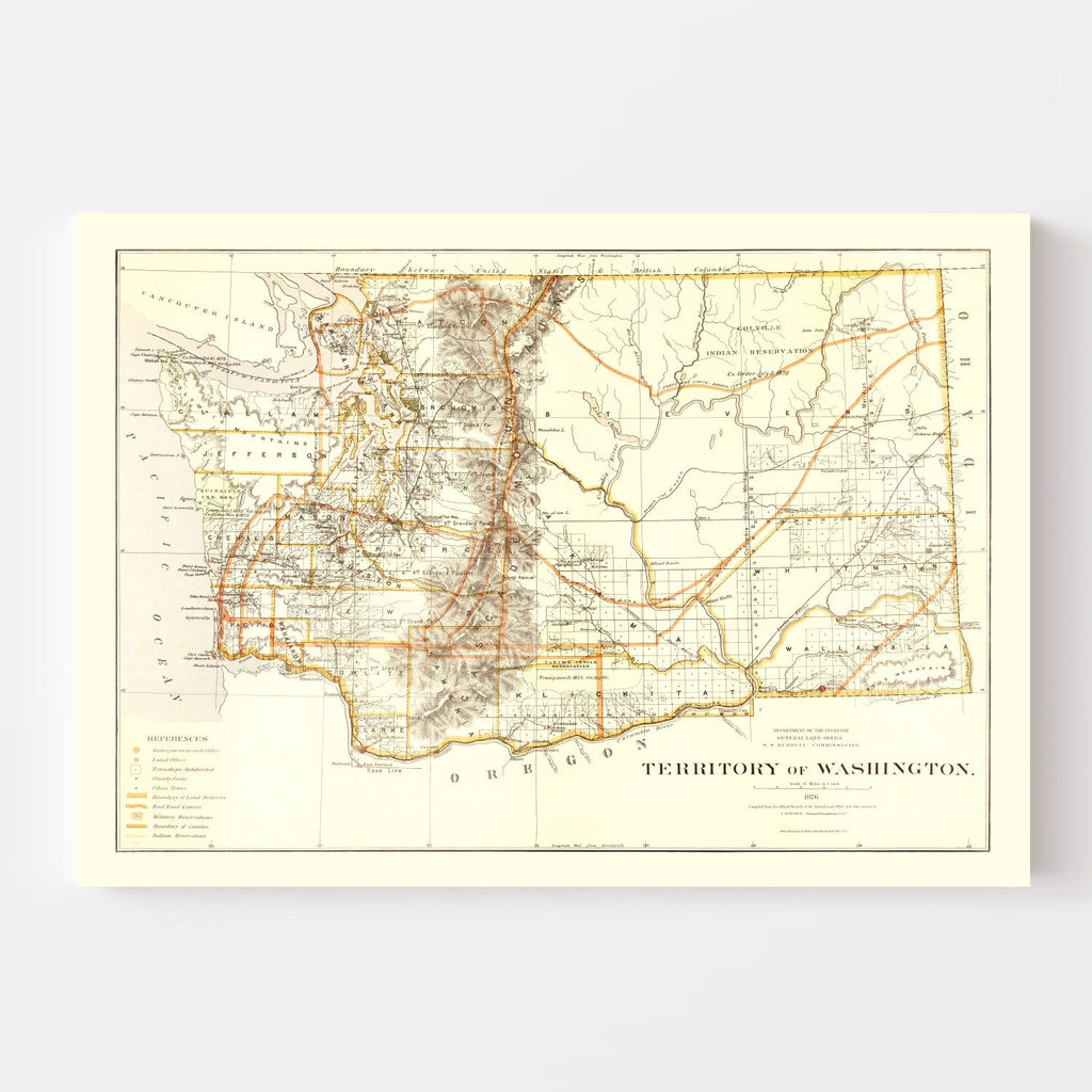 Vintage Map of Washington 1876