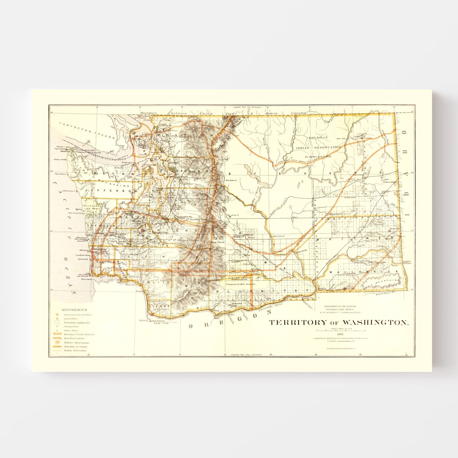 Vintage Map of Washington 1876