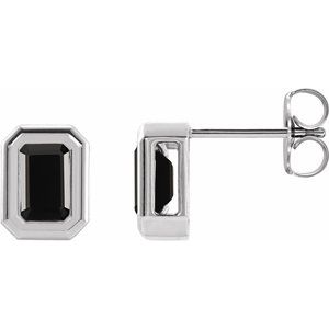Platinum Natural Black Onyx Solitaire Earrings
