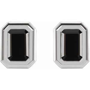 Platinum Natural Black Onyx Solitaire Earrings – image 2