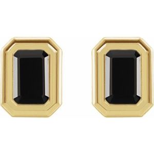 14K Yellow Gold Natural Black Onyx Solitaire Earrings