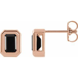 14K Rose Gold Natural Black Onyx Solitaire Earrings
