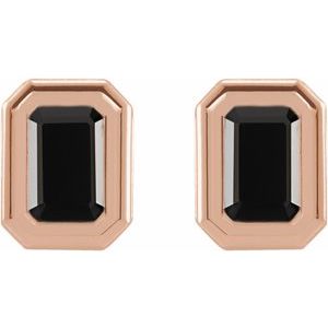 14K Rose Gold Natural Black Onyx Solitaire Earrings – image 2