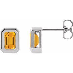 14K White Gold Natural Citrine Solitaire Earrings