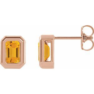 14K Rose Gold Natural Citrine Solitaire Earrings