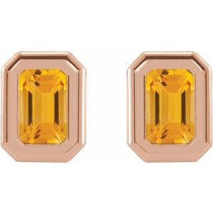 14K Rose Gold Natural Citrine Solitaire Earrings – image 2
