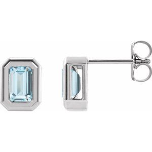 14K White Gold Natural Sky Blue Topaz Solitaire Earrings