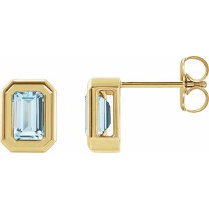 14K Yellow Gold Natural Sky Blue Topaz Solitaire Earrings