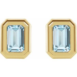 14K Yellow Gold Natural Sky Blue Topaz Solitaire Earrings