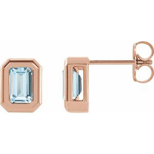 14K Rose Gold Natural Sky Blue Topaz Solitaire Earrings