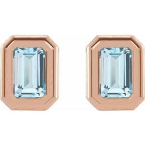 14K Rose Gold Natural Sky Blue Topaz Solitaire Earrings – image 2