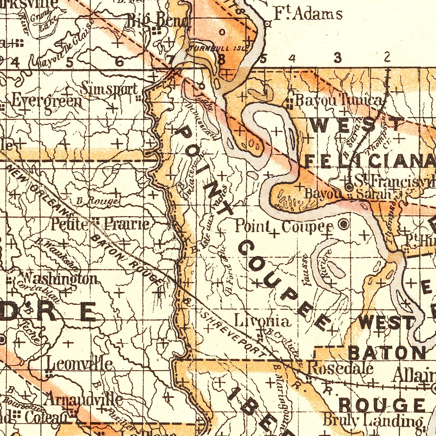 Vintage Map of Louisiana 1876