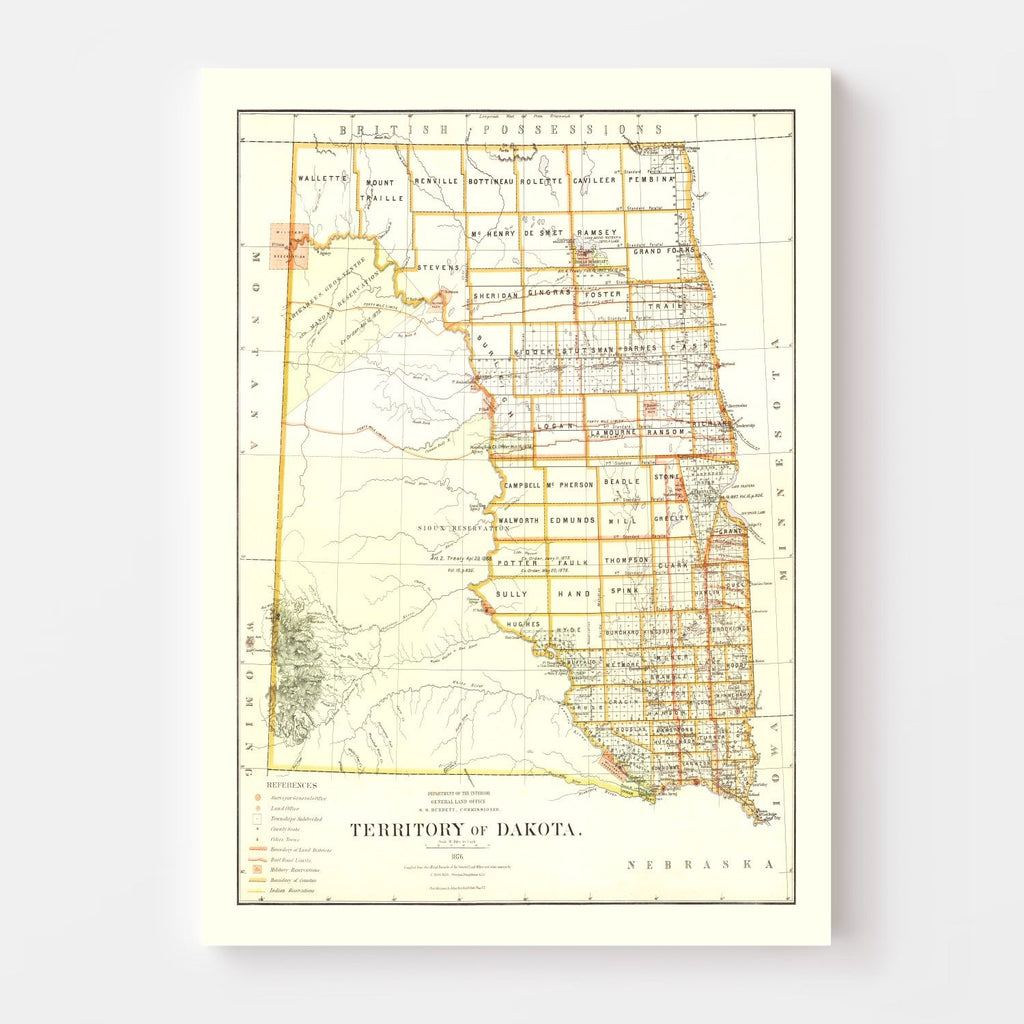 Vintage Map of South Dakota 1876
