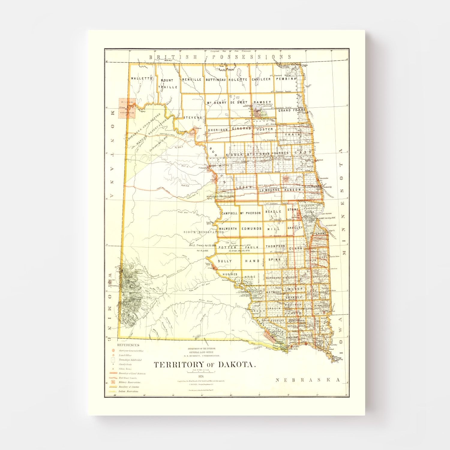 Vintage Map of South Dakota 1876