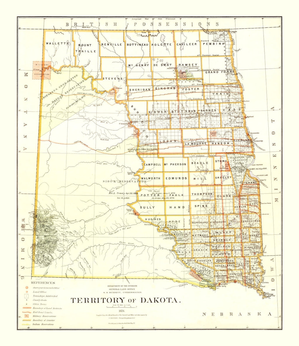Vintage Map of South Dakota 1876