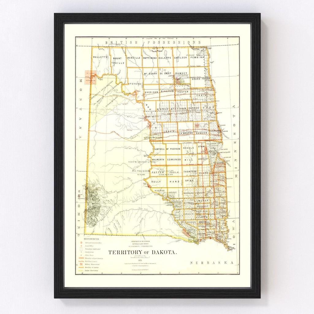 Vintage Map of South Dakota 1876