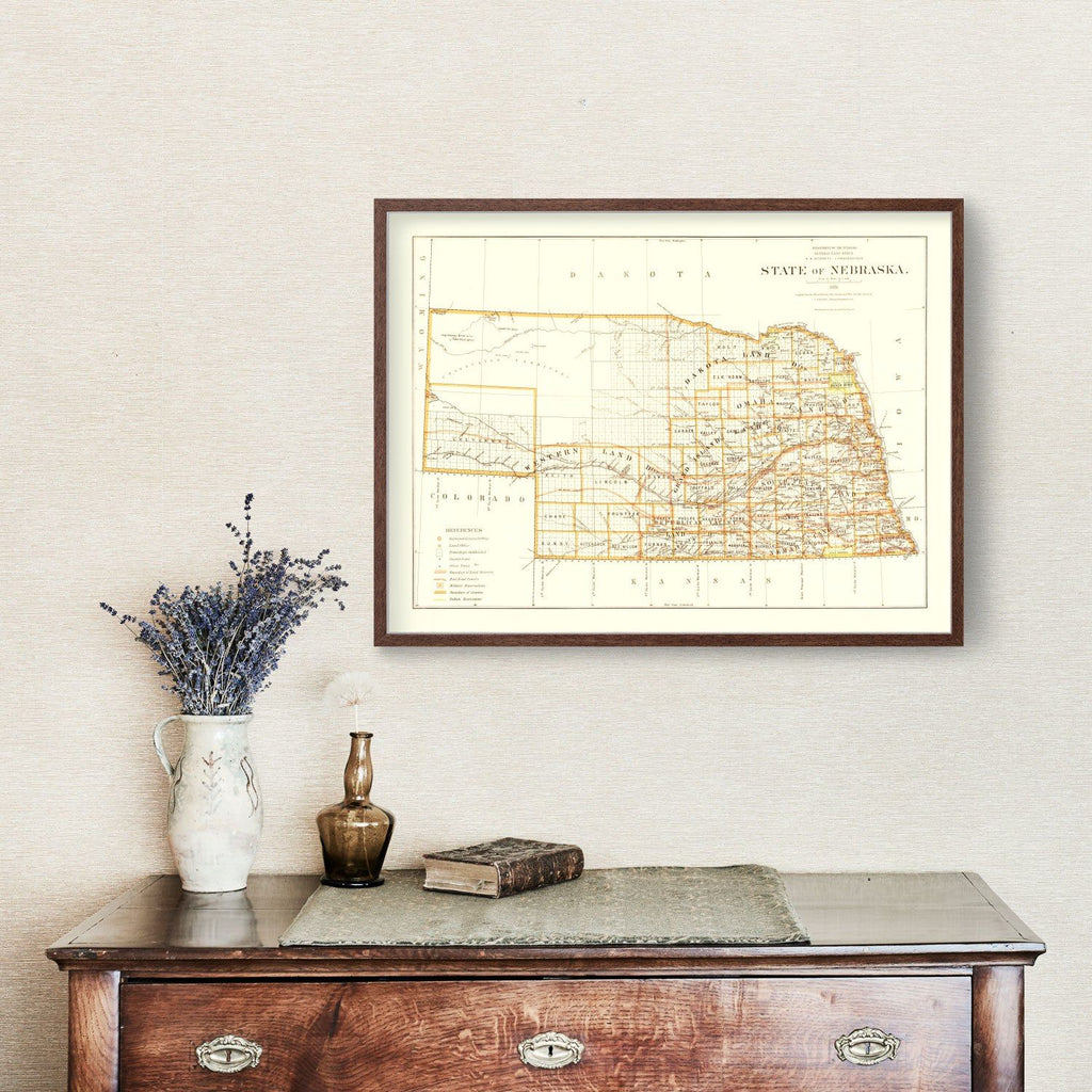 Vintage Map of Nebraska 1876