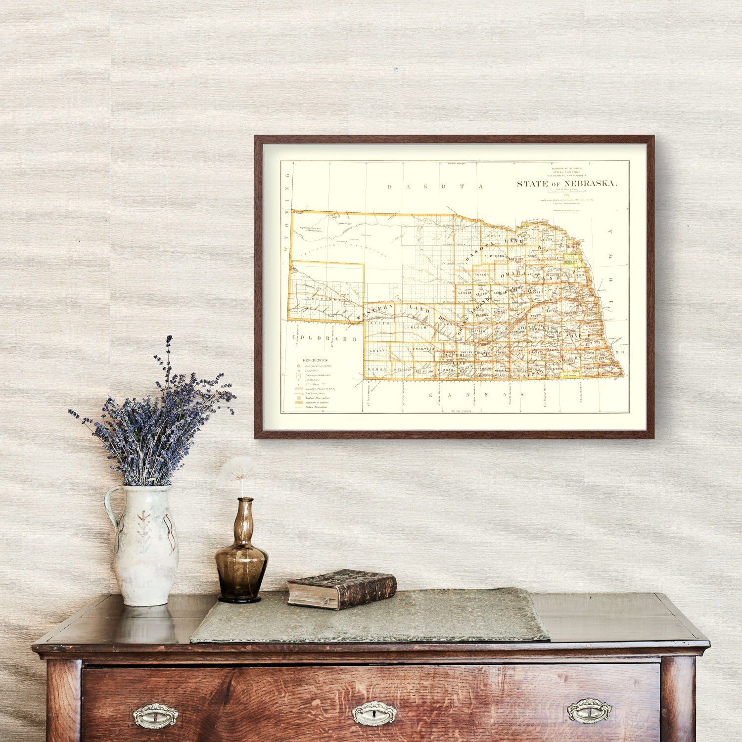 Vintage Map of Nebraska 1876