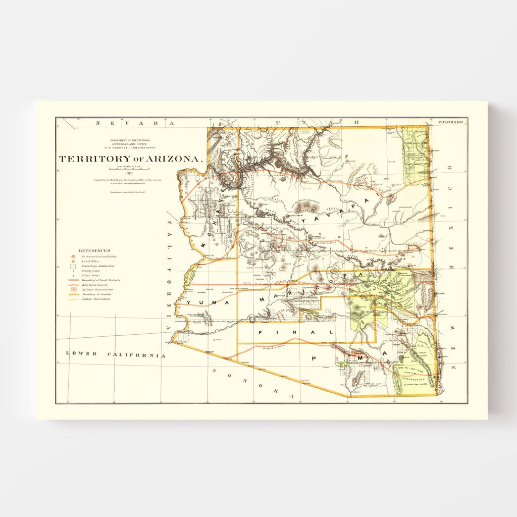 Vintage Map of Arizona 1876