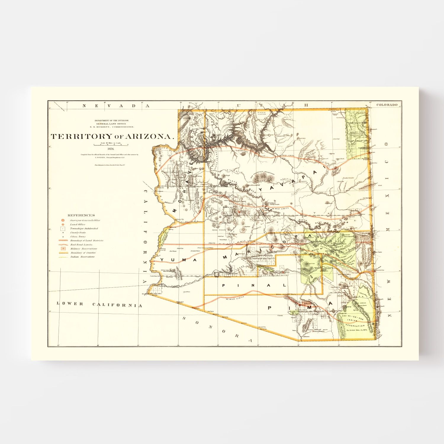 Vintage Map of Arizona 1876