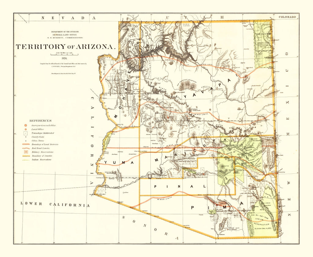 Vintage Map of Arizona 1876