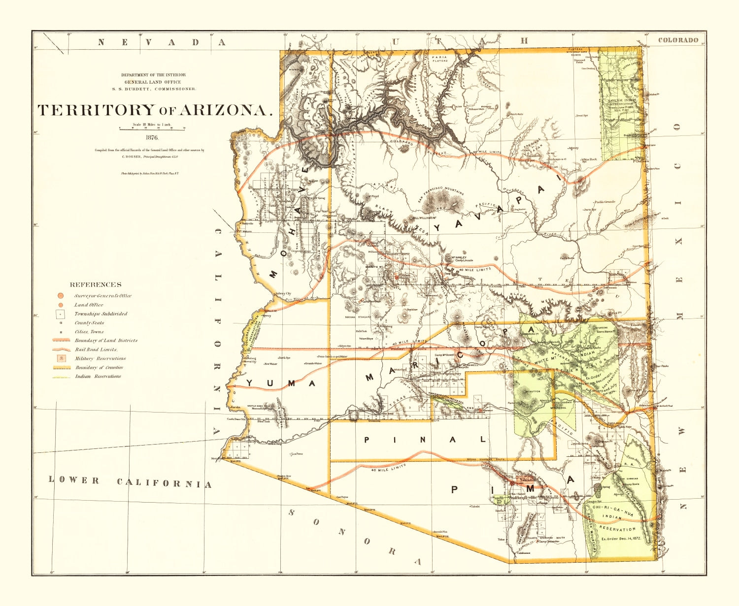 Vintage Map of Arizona 1876