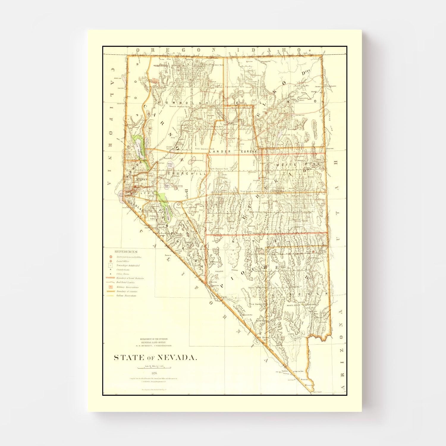 Vintage Map of Nevada 1876