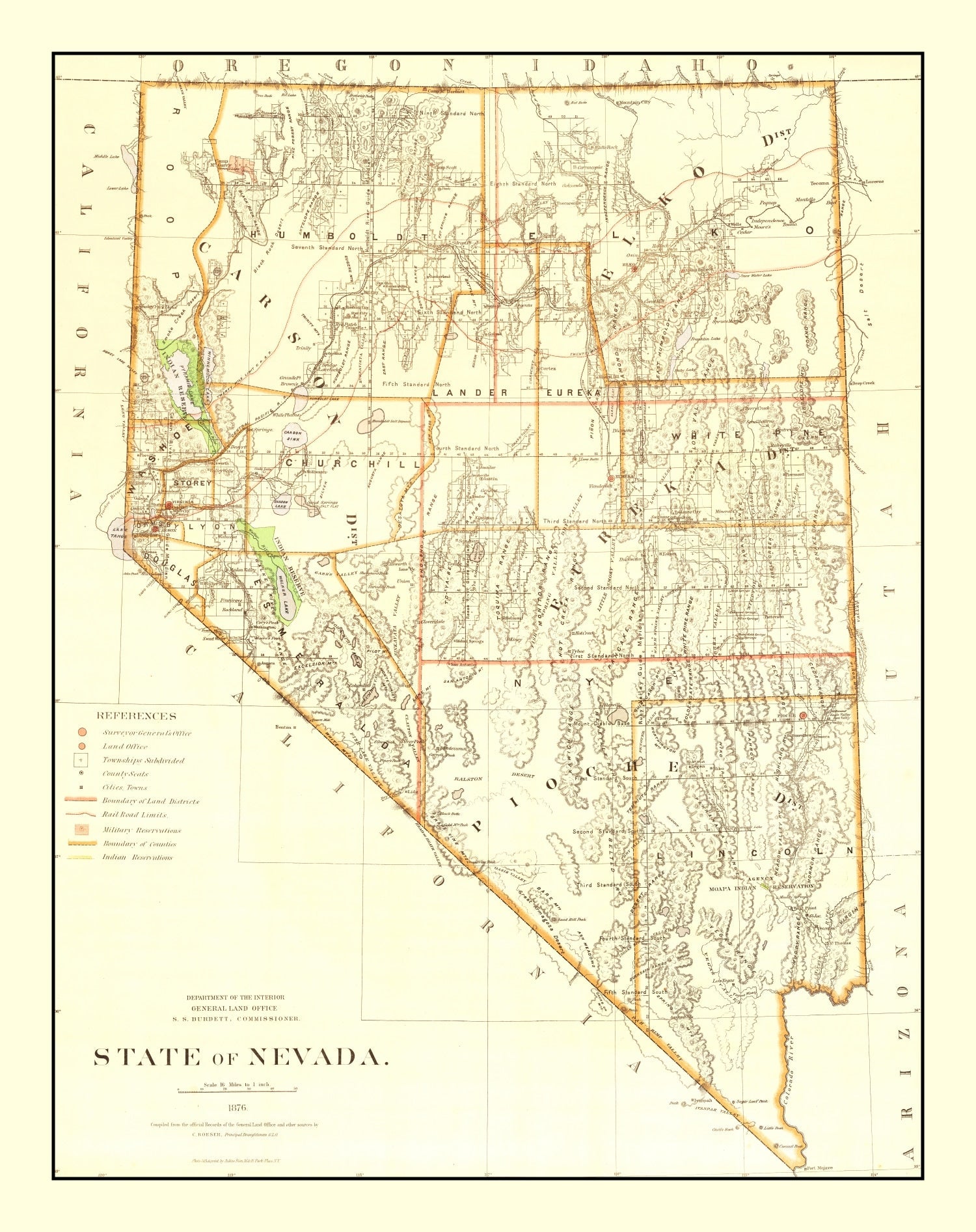Vintage Map of Nevada 1876