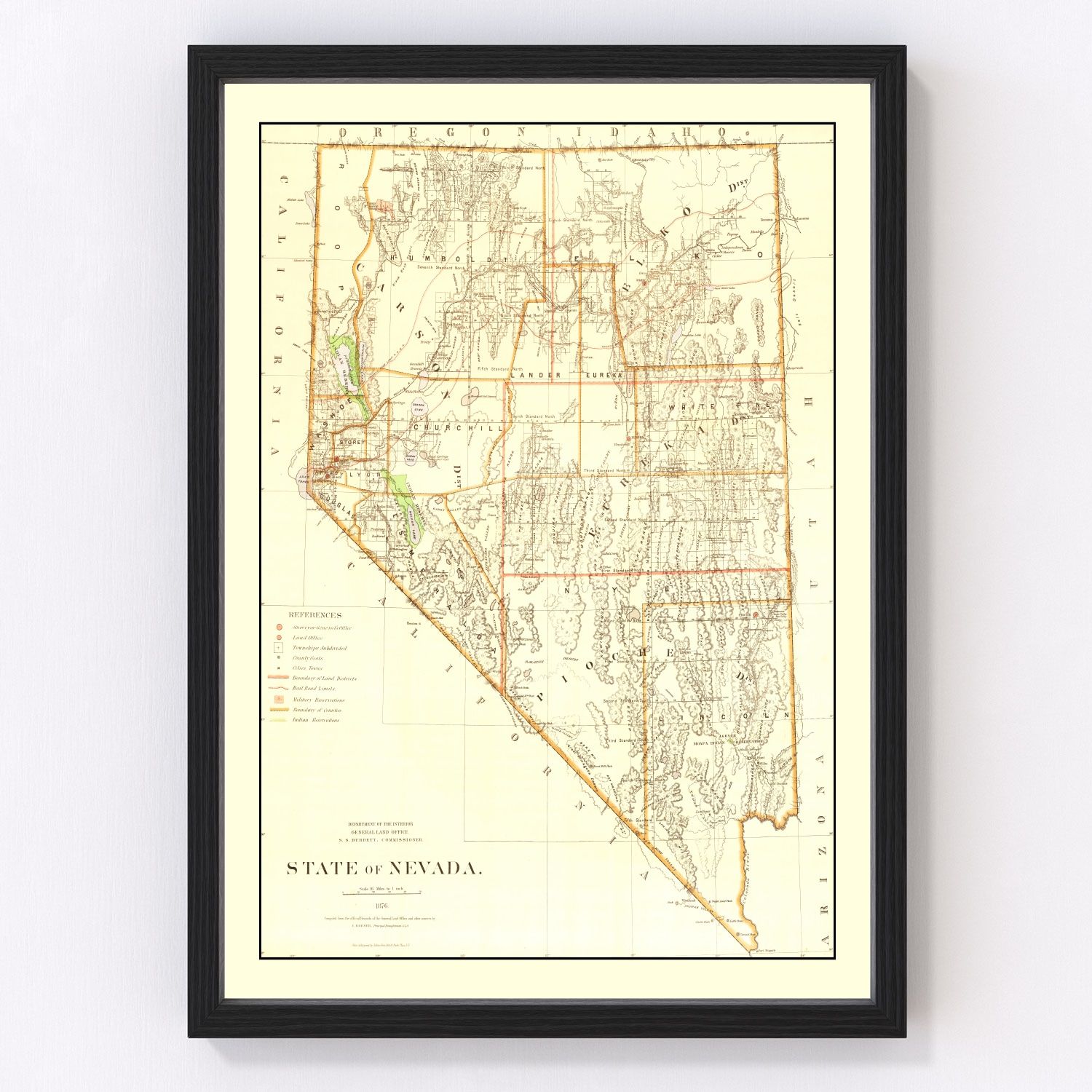 Vintage Map of Nevada 1876