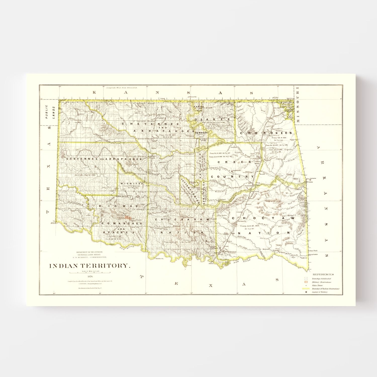 Vintage Map of Oklahoma 1876