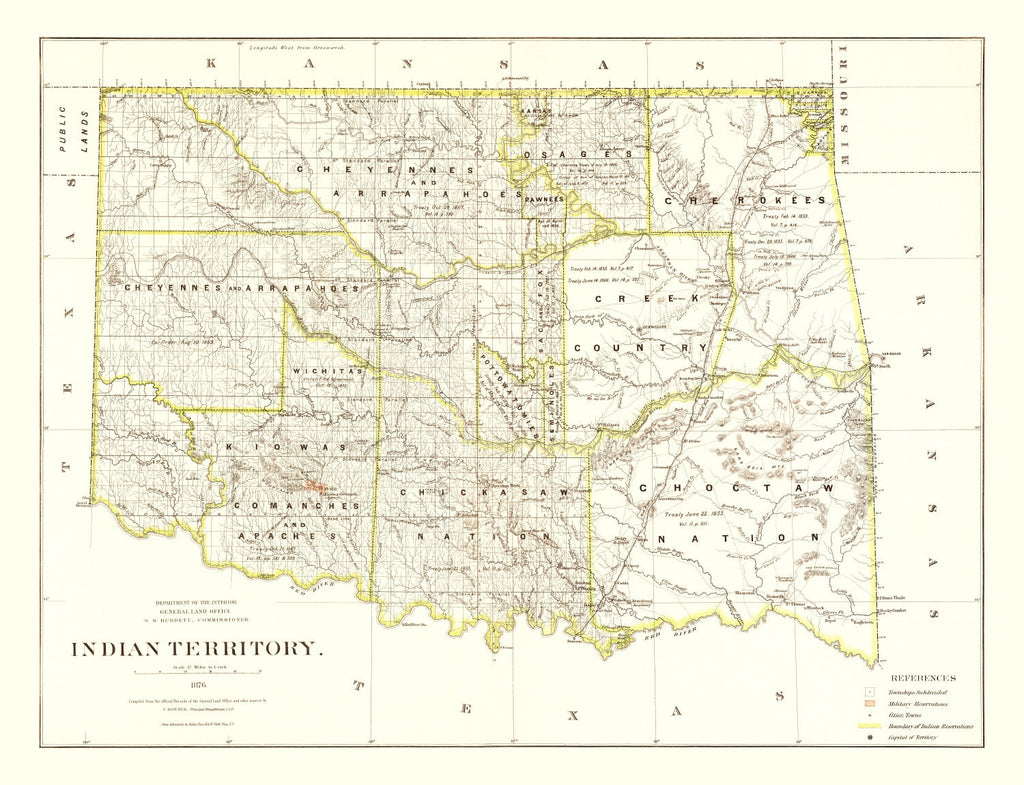 Vintage Map of Oklahoma 1876