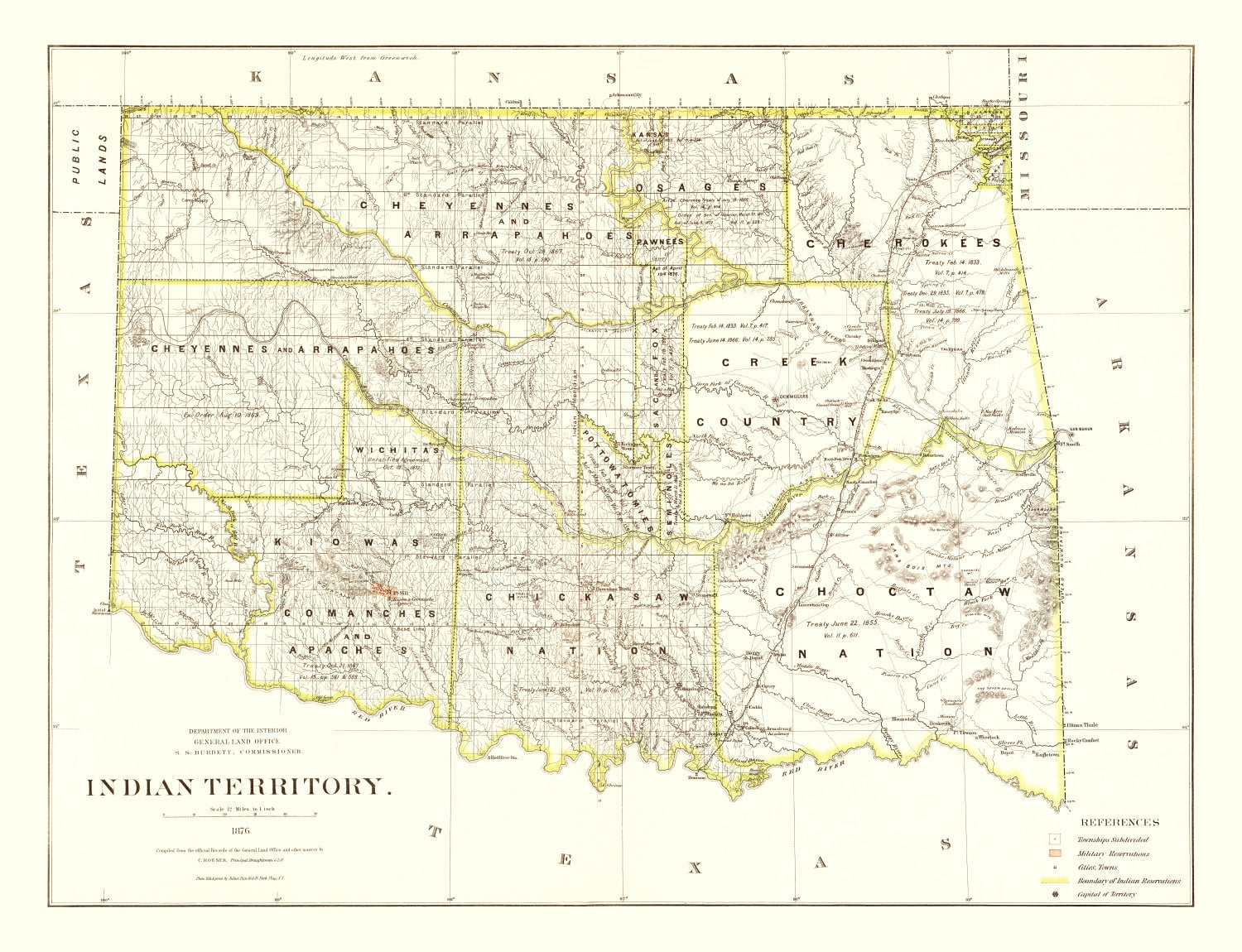 Vintage Map of Oklahoma 1876