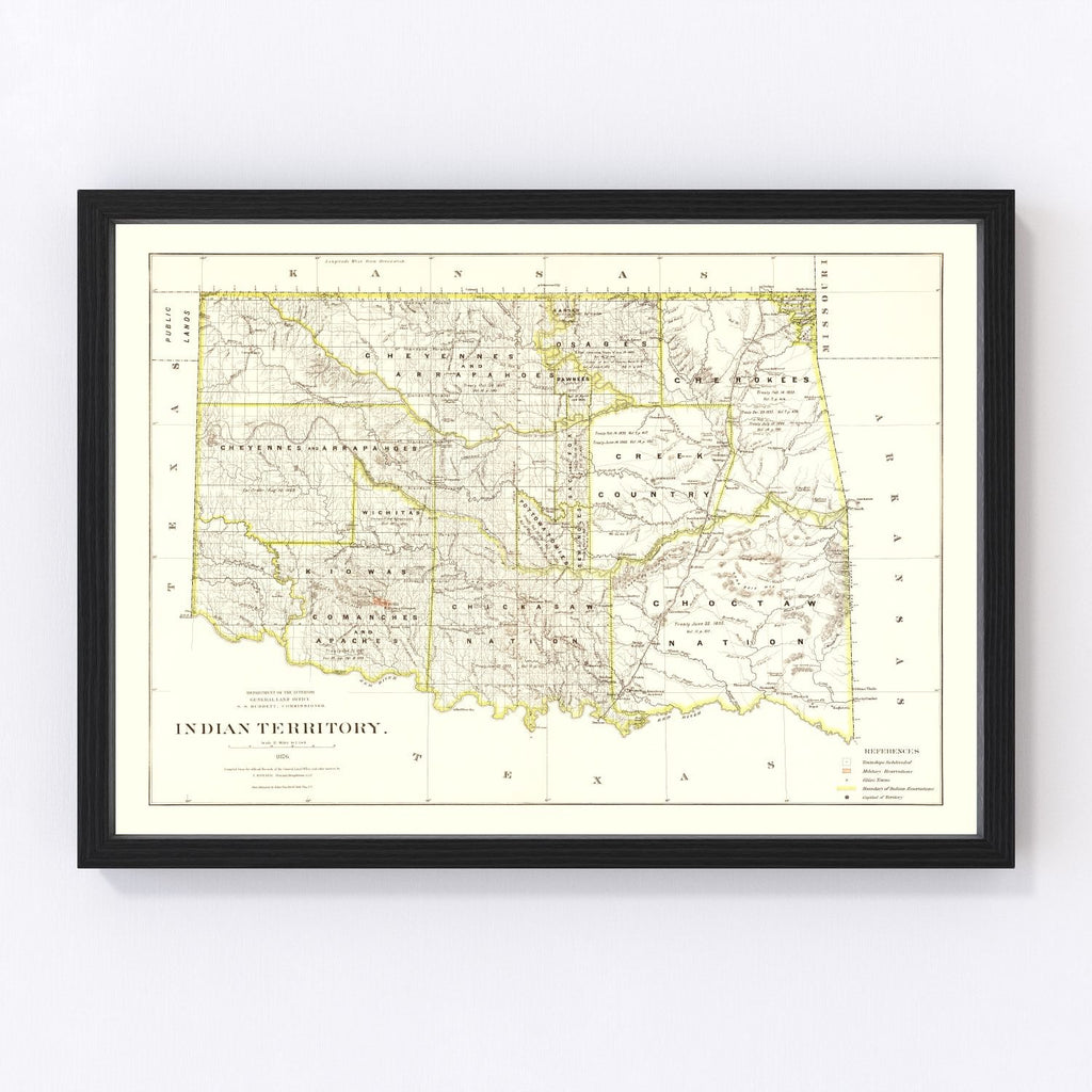Vintage Map of Oklahoma 1876