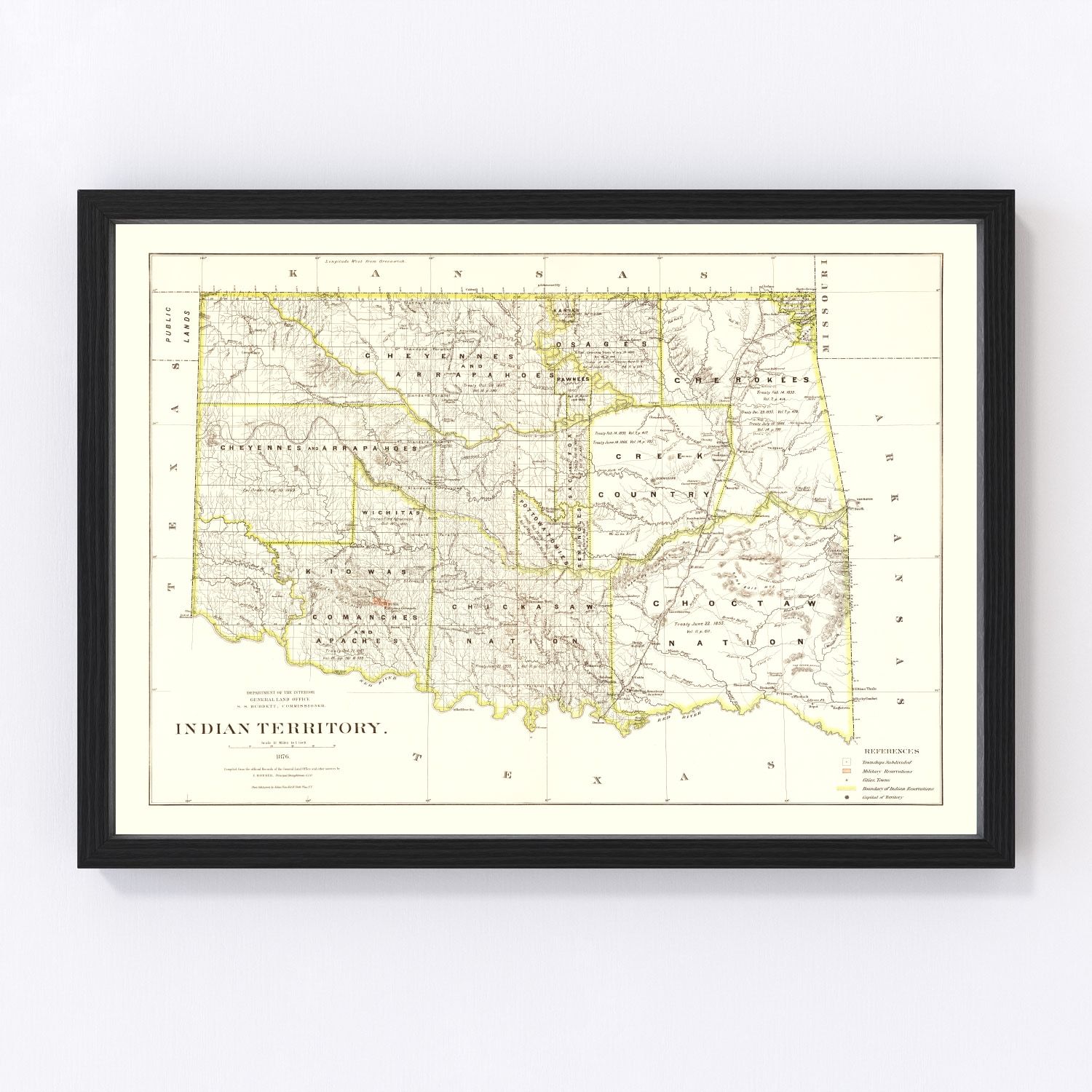 Vintage Map of Oklahoma 1876