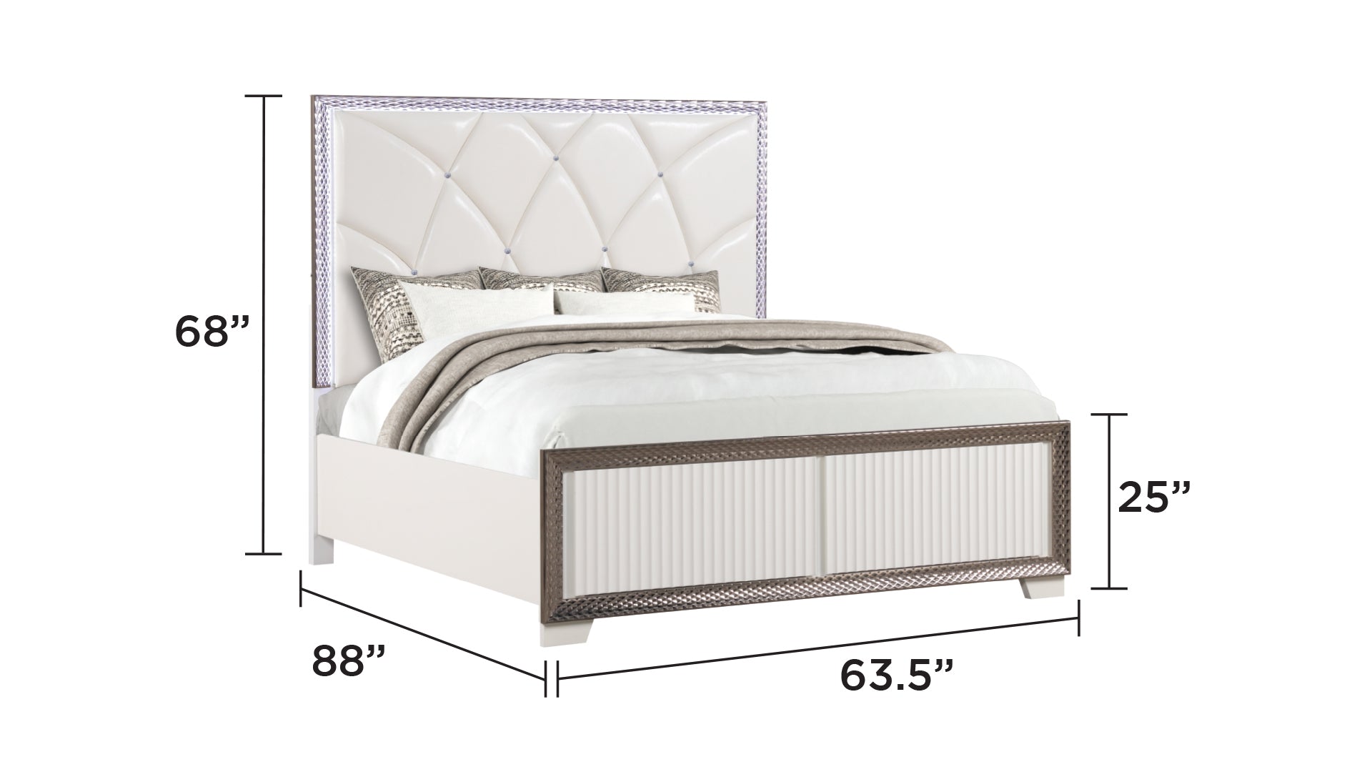 Fabio Contemporary Style Queen 5PC Bedroom set Made with Diamond-Shaped Side Accents, LED Lighting and Wood in White Finish (NJ INVENTORY)