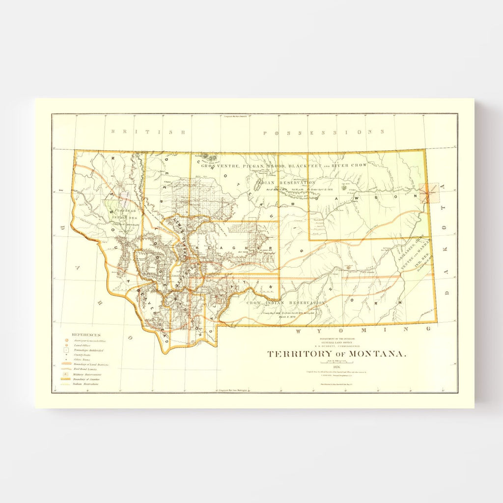 Vintage Map of Montana 1876