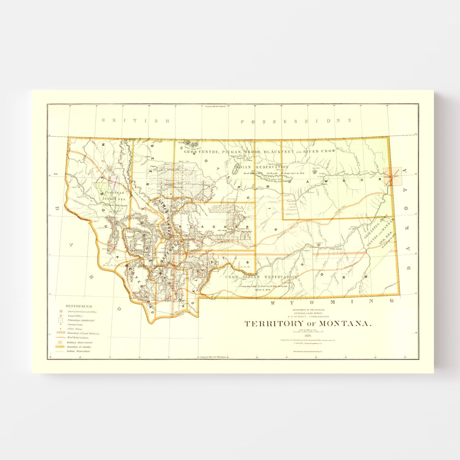 Vintage Map of Montana 1876
