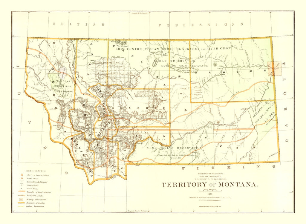 Vintage Map of Montana 1876